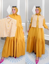 QF Gamis Rompi motif  Kotak kotak 889 / gamis bahan katun adem nyaman di pakai / fashion muslimah mo