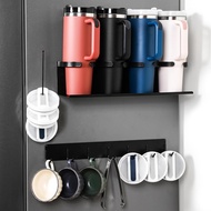Cup Holder for Fridge with 6 Storage Hooks and Tumbler Lid Organizer - Fits 20/30/40 oz Tumblers (St