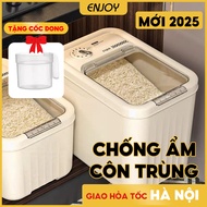 Smart Rice Container with Silicone Gasket Anti-Insect Dust, Odorless Plastic, Magnetic Flip Lid, Wit