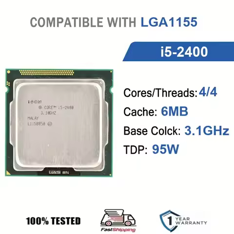 Intel Core i5-2400 4 Core 4 Thread 3.10GHz 95W 6MB Cache 32nm LGA1155 SR00Q DDR3 1066/1333 MHz Sandy