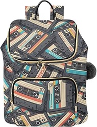 Retro Cassette Tapes Medium Lightweight Backpack Women, Light Backpack Purses for Woman 15L