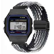 Breathable Magnetic Absorption Woven Nylon Bracelet for Casio F-91W Watch Replacement Band Compatibl