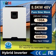 Y&H 5.5KW Hybrid Solar Inverter MPPT 100A 500VDC PV Input 220VAC 48VDC Pure Sine Wave Hybrid Inverte