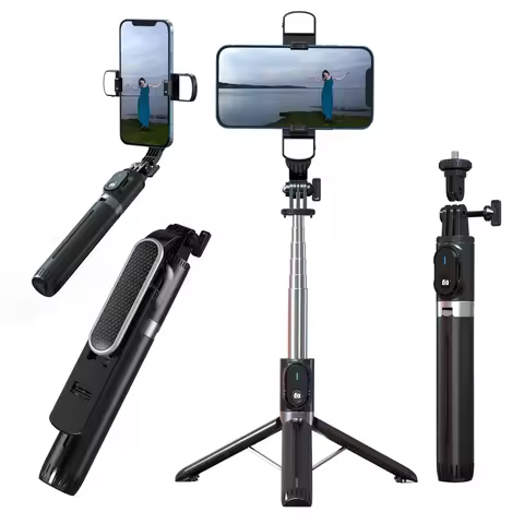 P93 Selfie Stick Tripod with Remote 1.3m Extendable Cell Phone Tripod with Light Gopro Compatible fo