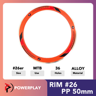 Powerplay Bicycle Wheel Rim #26 PP 50mm 36 Holes Alloy for 26er Mountain Bikes