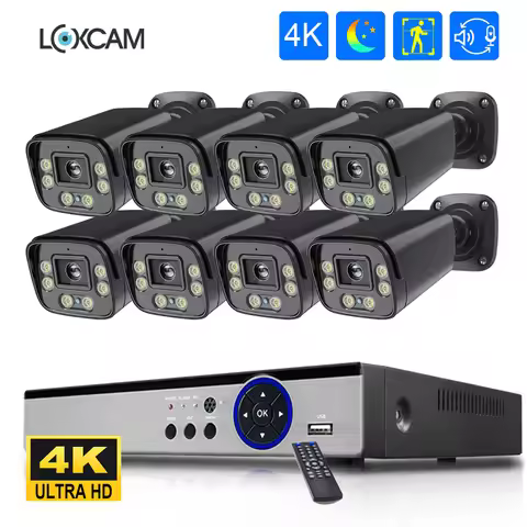 CCTV 8CH 4K Security Camera System POE 8MP 20fps Two Way Audio Waterproof Outdoor Camera Colorful Ni