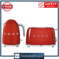 Smeg TSF01RDEU Toaster. KLF03 Kettle (Red). 50's Retro Style Aesthetic. 2 Large Compartments. Automatic Pop-up.