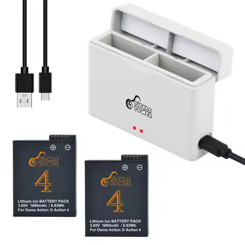 Pickle Power 1800mAh Replacement Battery for DJI Osmo Action 5Pro/4/3, Fast Charger Box for DJI Acti
