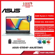 ASUS-E1504F-ANJ872WS-GREEN-AMDRYZEN3-7320U,8GBR5OB,512GBSSD,AMDRADEON,15.6"FHD,W1164,2YRS,H&S