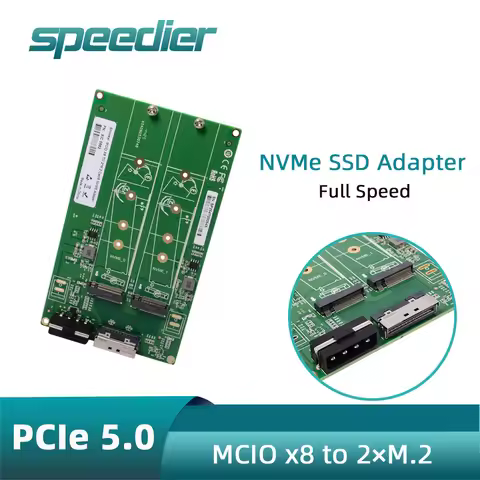 MCIO 8I (PCIe X8) To Dual M.2 NVMe Adapter Card PCIe 5.0 Gen5 M-Key SSD Converter , MCIO-8i High Spe