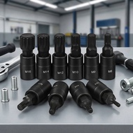 10 Pieces Cr-V Steel 3/8 Drive 12-Point Socket Set Long-Lasting 12-Point Socket Bit Set Heat Treated
