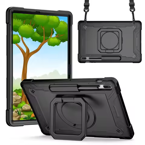 Case For Samsung Tab S7FE S7Plus 12.4' S8Plus S9Plus Swivel Bracket Handle with Shoulder Strap Case 
