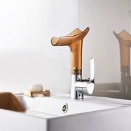 台盆面盆浴室櫃洗手盆廚房透明全銅體洗臉盆瀑布冷熱水新款水龍頭