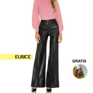 Eunice Wide Leg Leather Pants - Black