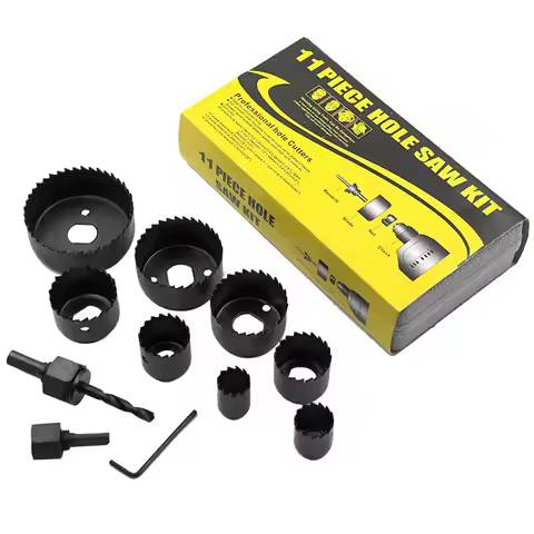 11pc Black Hole Saw Woodworking Gypsum Board Hole Opener 19-64mm Ceiling Hole Punching Tool Set Plas