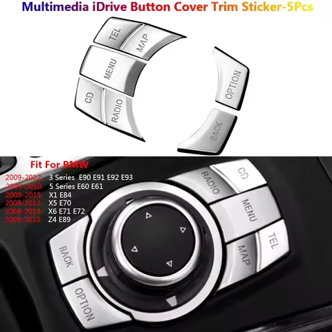 5x Chrome Car Multimedia Button Cover Trim For BMW 3 5 X1 X5 X6 Z4 E60 E61 E90 E70 E71 E72 E84 E89 A