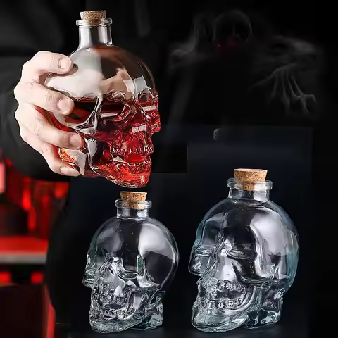 D2 Skull Decanter Glass Whiskey Wine Drinking Bottle Cup Perfume Magic Antidote Bottle Cork Stopper 