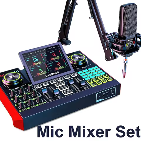 Tenlamp Audio Interface Mixer Sound board,G10 Boom Arm Professional Voice Changer,Podcast Equipment 