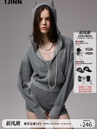 1JINN STUDIO Devil Horn Hoodie Short Jacket Polka Dot Print Zipper Closure Women's Fashion Spring Su