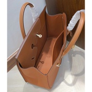 【MiyaBag】Desordre Togo Leather Splicing Handbag Platinum Bag, Brown, 30cm