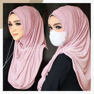 YASHA20 Pleated Jersey Instant Hijab Tudung Scarf with ear piece and mask hole - Flow Idea Hijab