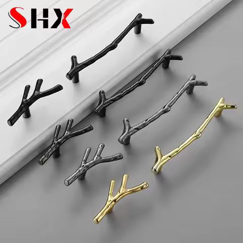 Fashion Tree Branch Furniture Handle 96mm 128mm Black Silver Bronze Kitchen Cabinet Handles Drawer K