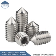 Ready Stock 304 Stainless Steel Set Screw with Cone Point M3 M4 M5 M6 M8 M10 Headless Hex Socket Head Grub Screws Bolts Solid Fasteners Length 3mm-40mm DIY Tool Kits Repair Parts