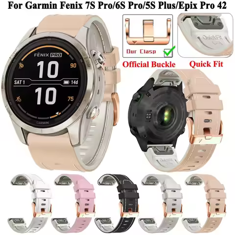 Quickfit 20mm Silicone+leather Watch Strap Band For Garmin Fenix 6S Pro Fenix 7S Pro Fenix 5S Plus E