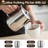 Frothing Pitcher 33.8oz/50.7oz Stainless Steel Coffee Cup Milk Frothing Jug with Lid for Latte Coffe