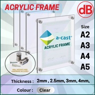 (READY STOCK) Modern Acrylic Display Poster Frame Mounted Wall DIY - Size A5 / A4 / A3 / A2``