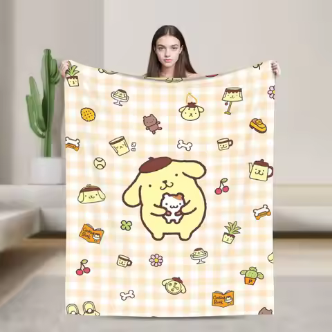 Cartoon Pom Pom Purin Plush Blanket Funny Throw Blanket for Home Hotel Sofa 150*125cm Quilt,