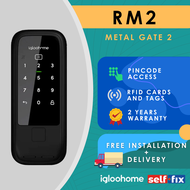 igloohome Rim Lock Metal Gate Smart Digital Lock - RM2 - Keypad / Bluetooth / RFID / Mechanical Key Access (FREE Delivery + Installation) 2 Years Warranty