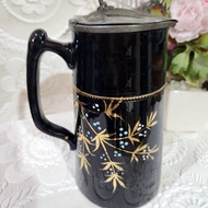 Vintage Victorian Jackfield-Style Lidded Pottery Pitcher – 19th Century England