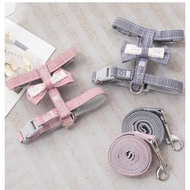 Q15-Adjustable Cat Harness and Leash Set, Bowtie H-Style Kitten Harness, Double-Layer Pet Walking Ha