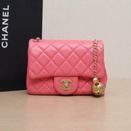 CHANEL CF口蓋包方胖子17粉色羊皮31開金扣金球調節扣肩帶肩背包