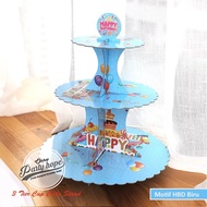 Cake Stand motif HBD Biru / 3 Tier Cupcake Stand / standing cupcake