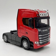 1:50 Diecast Metal Truck  Model Toy Scania S730 Semi-Trailer Tractor Pull Back With Sound & Light Ch