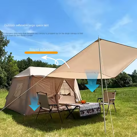 Inflatable Outdoor Camping Tent, Portable Camping Equipment, Thickened Rainproof Automatic Tent, Woo