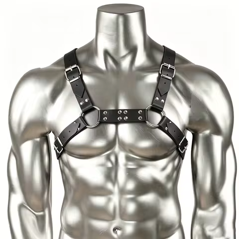 Goth Men PU Leather Chest Harness Lingerie Adjustable Leather Body Bondage Strap Punk Club Costume C