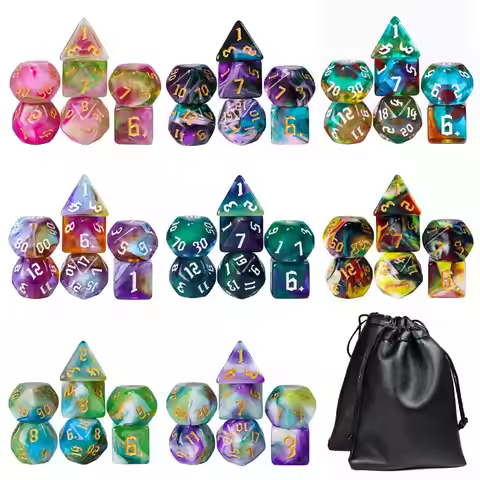 Multicolor DND Game Dices 8Set/56Pcs Sickle Font D4 D6 D8 D10 D00 D12 D20 Polyhedral Dice Set for Ro