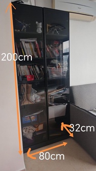 玻璃門 書櫃 灰黑色 雙門 玻璃 儲物櫃