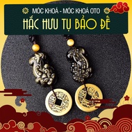 Feng Shui Pixiu Keychain with Natural Obs Stone in 3 Colors with 5 Five Emperor Coins to Attract Luc