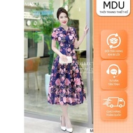 Korean Silk Dress MDU4266 Designed with Ball Sleeves, Gentle Flared Skirt Shape from MDU K35-D4-3