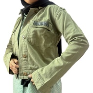 HIJAU Preloved Pull and Bear Green Army Jacket Pocket Longsleeves Army Jacket Green Pocket Long Slee