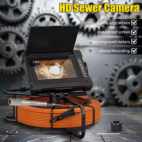 7" IPS HD Sewer Endoscope Camera with DVR, 0-20 times zoom, 16GB TF Card, IP68 Waterproof, 5mm 20-50