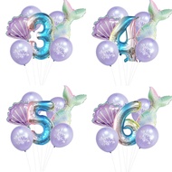 7pcs/set Mermaid Balloon Set for First Birthday Party, Number Mermaid Foil Gradient Balloon Set