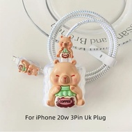 Cute Capybara For iPhone 20w for 3-pin folding plug UK charger cover Fast charging data cable with C