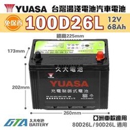 【現貨】✚❚ YUASA 湯淺電池 100D26L-SMF 完全免保養式 汽車電瓶 汽車電池 65D26L 80D26L