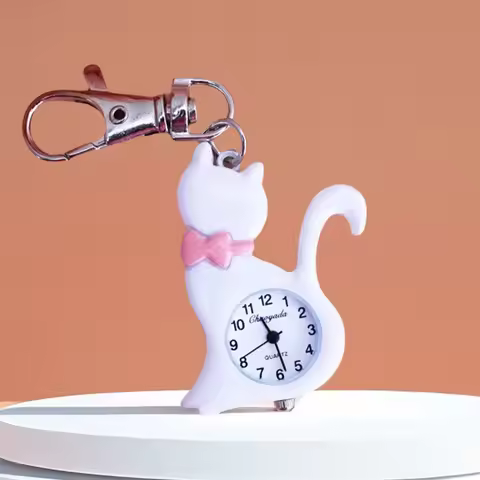 2025 hello Kawaii cat children boys girls quartz pocket watches kids women men Christmas Keychain ne