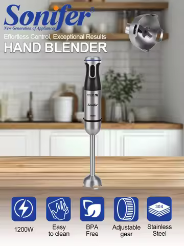 Hand Blender Sonifer SF-8180 1200W Immersion Blender Stainless Steel Blade Turbo Speed Control Smoot
